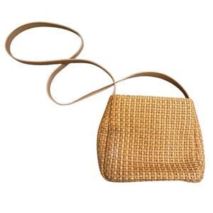 Fossil Woven Straw Crossbody Bag with Leather Trim & long Strap
